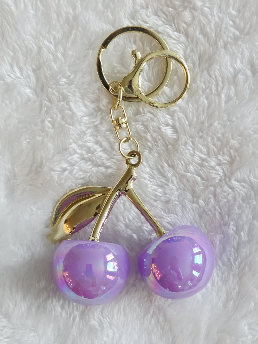 Gold & Lavender Cherry Keychain - Women Accessories Bling Bag Charm